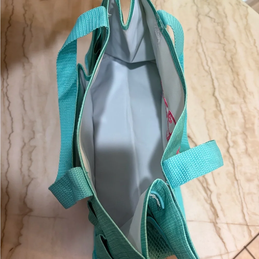 THIRTY-ONE Monogrammed Aqua Tote Bag with Pink CFN Monogram NEW never used